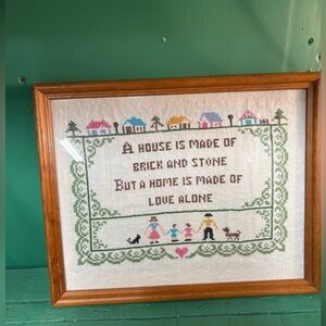 Rustic Vintage Cross-Stitch Home Picture
